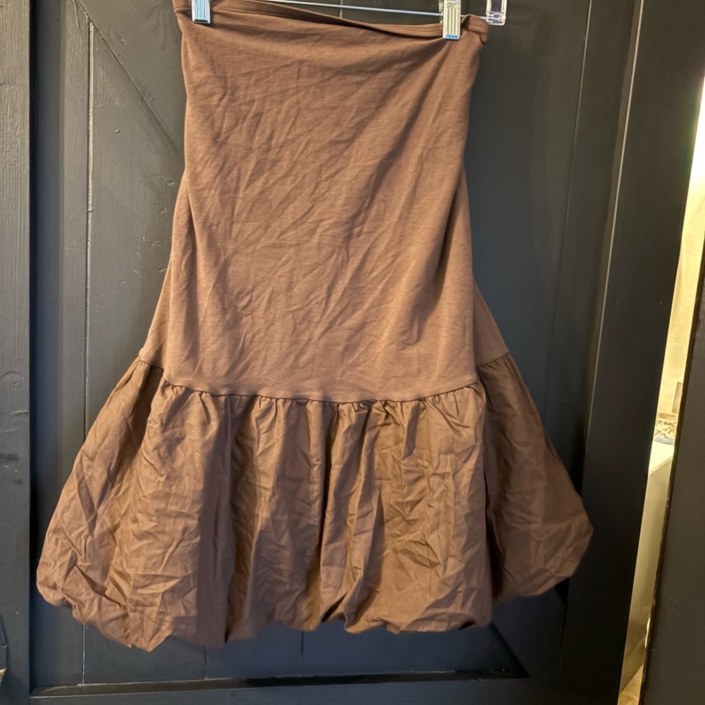 wild fable Brown Strapless Ruffle-Hem Midi Dress